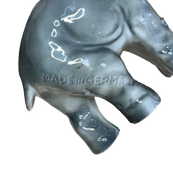 Vintage Germany Porcelain Gray Elephant Figurine Trunk Up - Picture 6 of 7